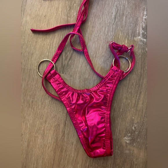 Metallic pink Barbiecore cut out monotonous stripper bodysuit rave fit - Picture 4 of 6